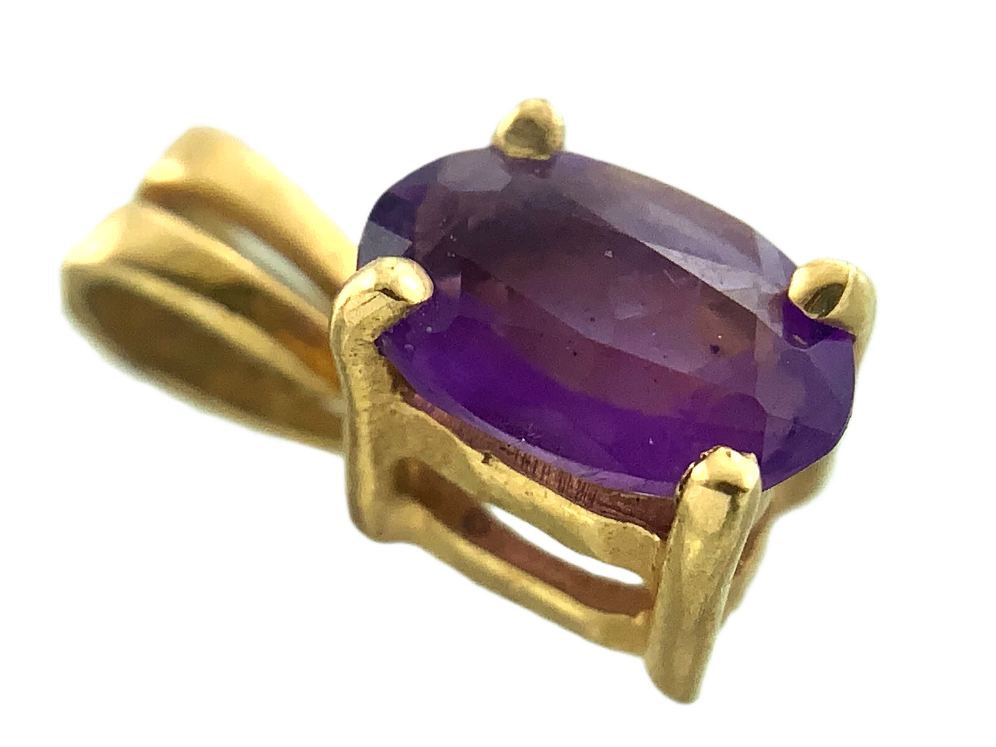 14K Yellow Gold Solitaire Pendant Purple Gemstone Charm AU147