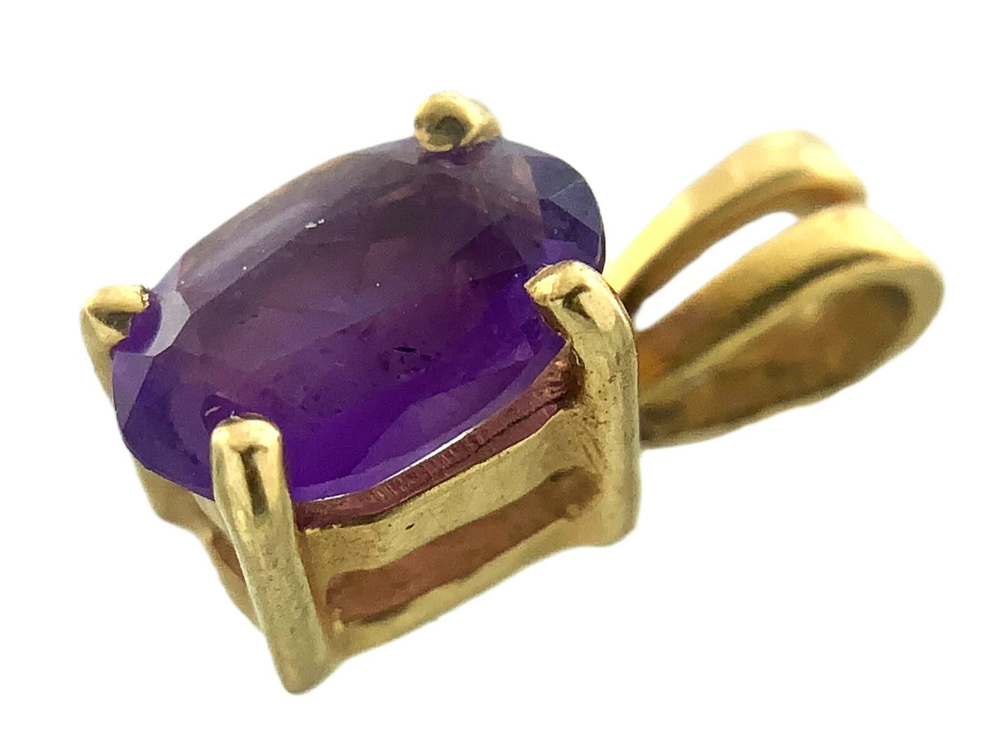 14K Yellow Gold Solitaire Pendant Purple Gemstone Charm AU147