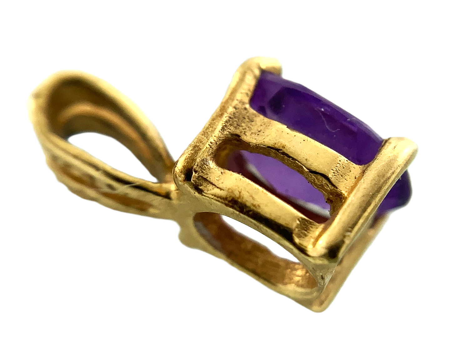 14K Yellow Gold Solitaire Pendant Purple Gemstone Charm AU147