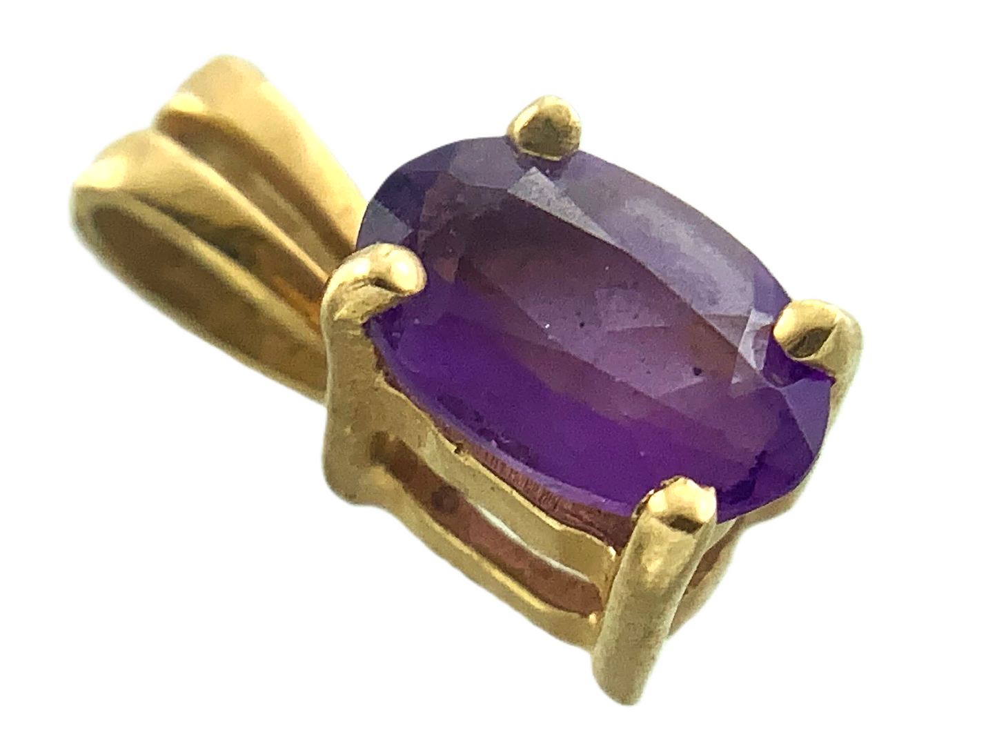 14K Yellow Gold Solitaire Pendant Purple Gemstone Charm AU147