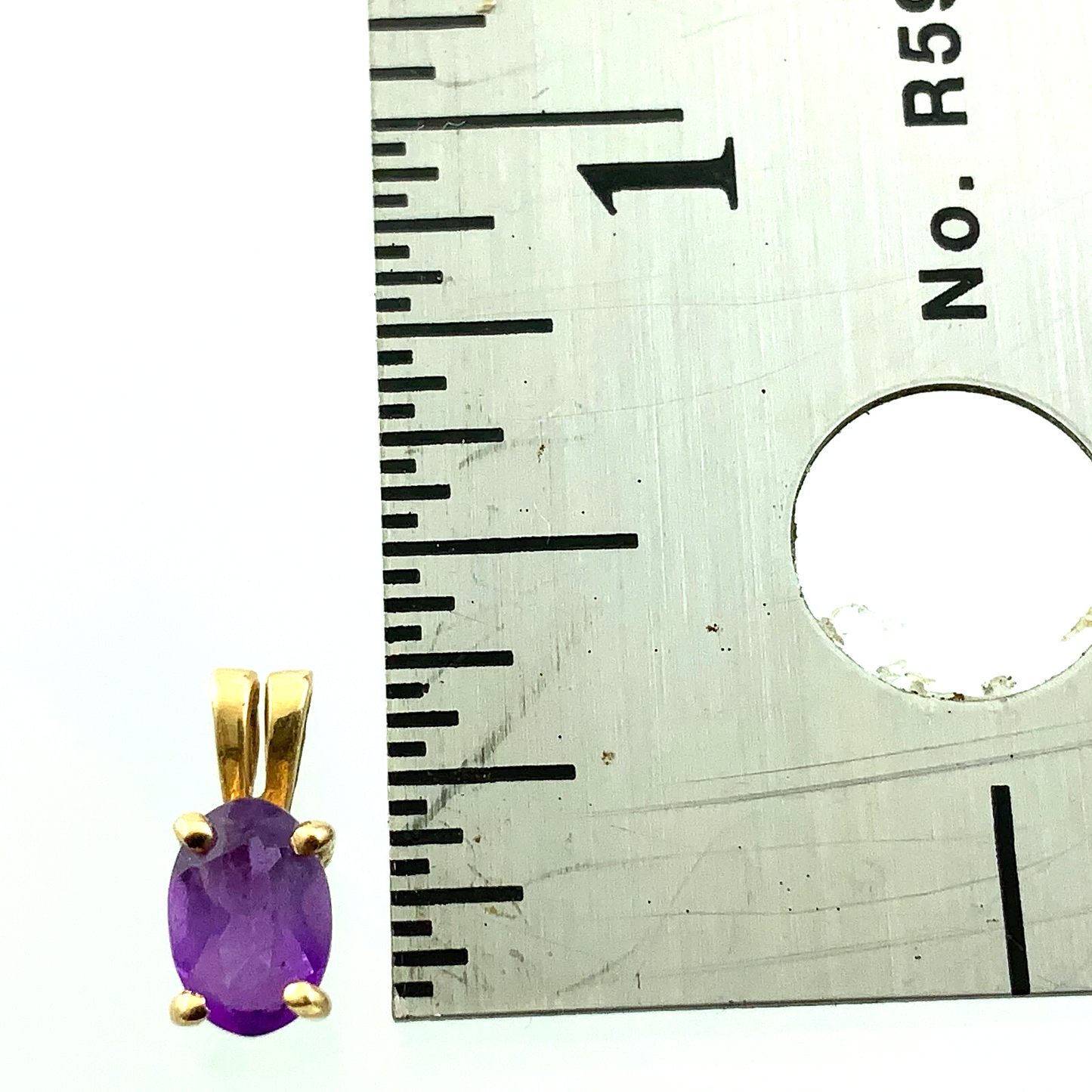 14K Yellow Gold Solitaire Pendant Purple Gemstone Charm AU147