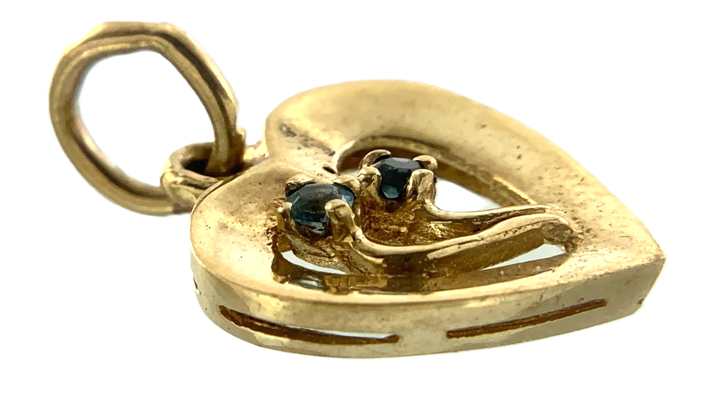 10K Yellow Gold Heart With 2 Gemstones Pendant 10K 7E AU157