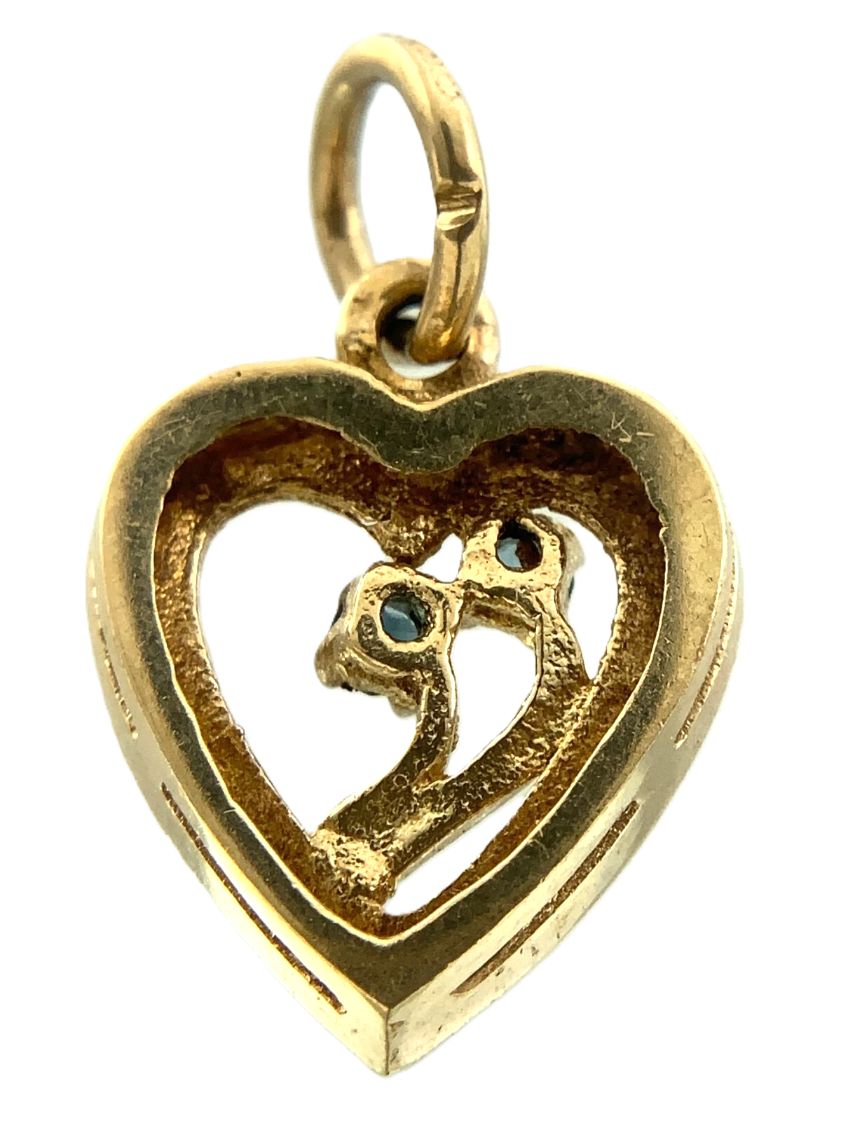 10K Yellow Gold Heart With 2 Gemstones Pendant 10K 7E AU157