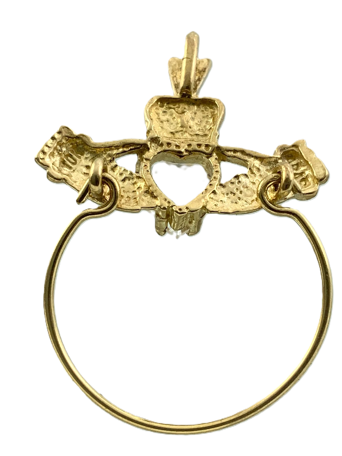 10K Yellow Gold Classic Claddagh Pendant Hands Holding Heart AU158