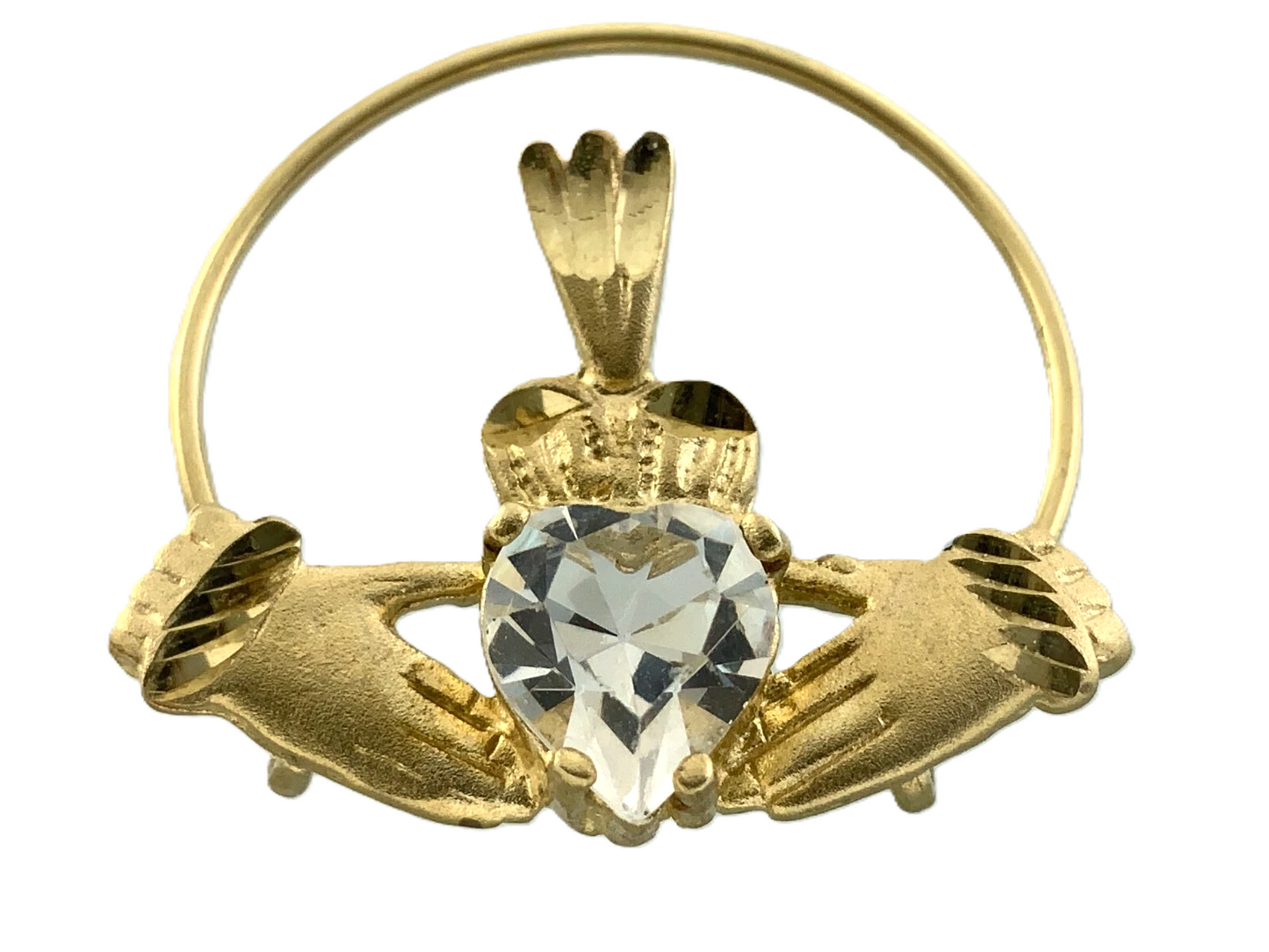 10K Yellow Gold Classic Claddagh Pendant Hands Holding Heart AU158