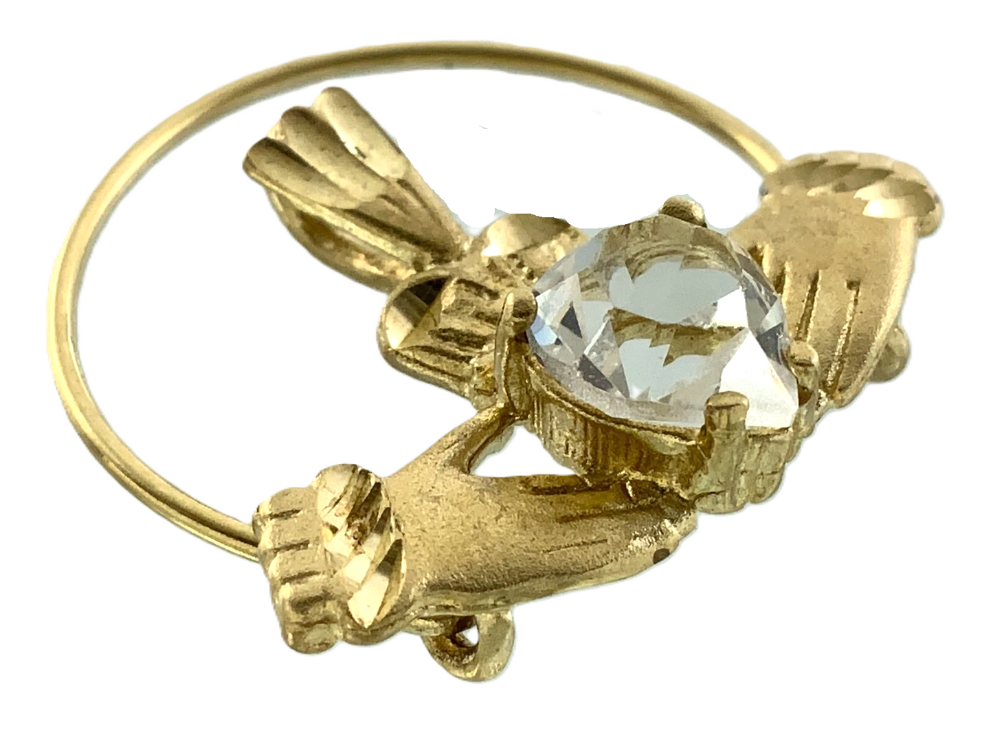 10K Yellow Gold Classic Claddagh Pendant Hands Holding Heart AU158