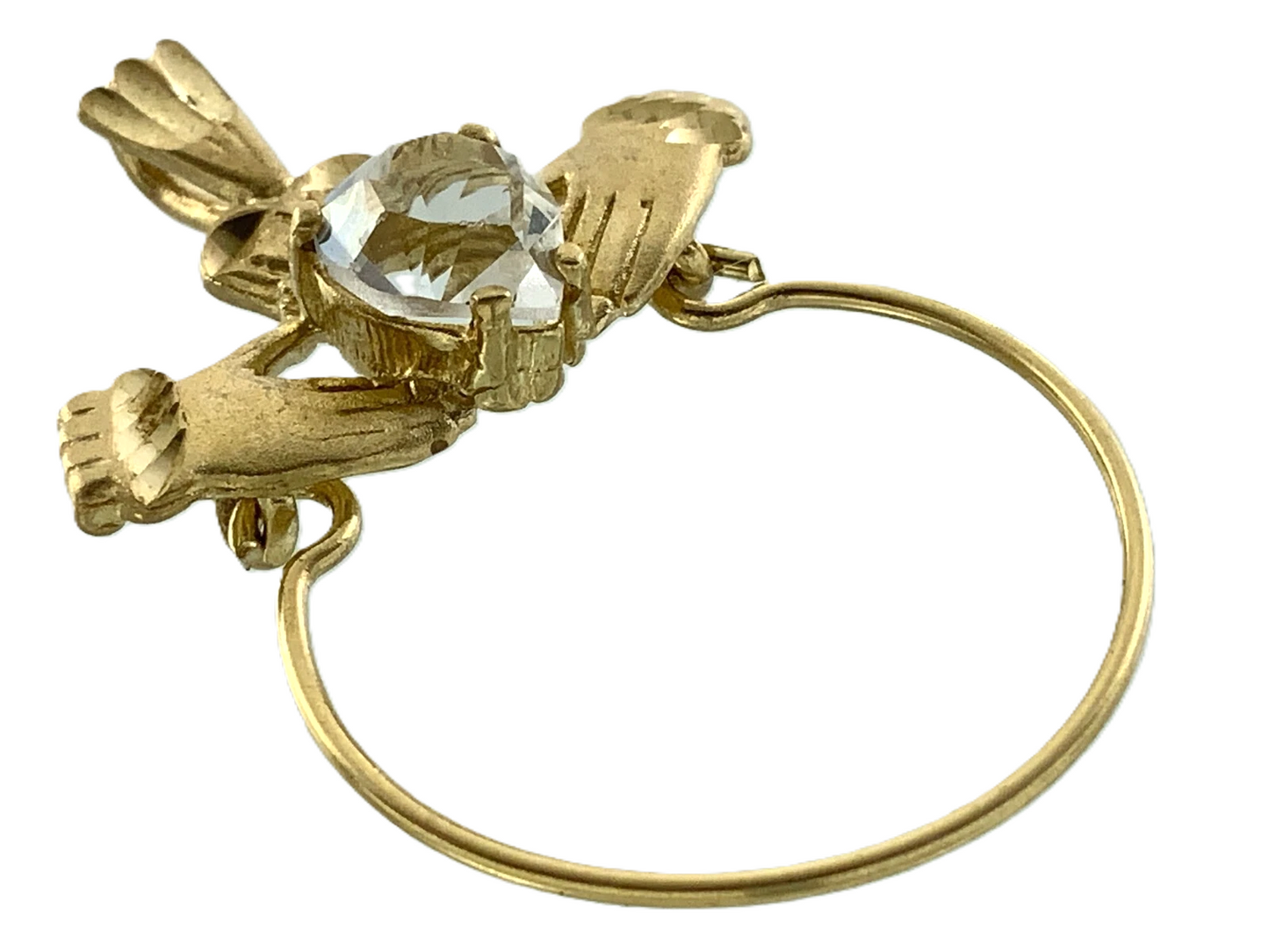 10K Yellow Gold Classic Claddagh Pendant Hands Holding Heart AU158