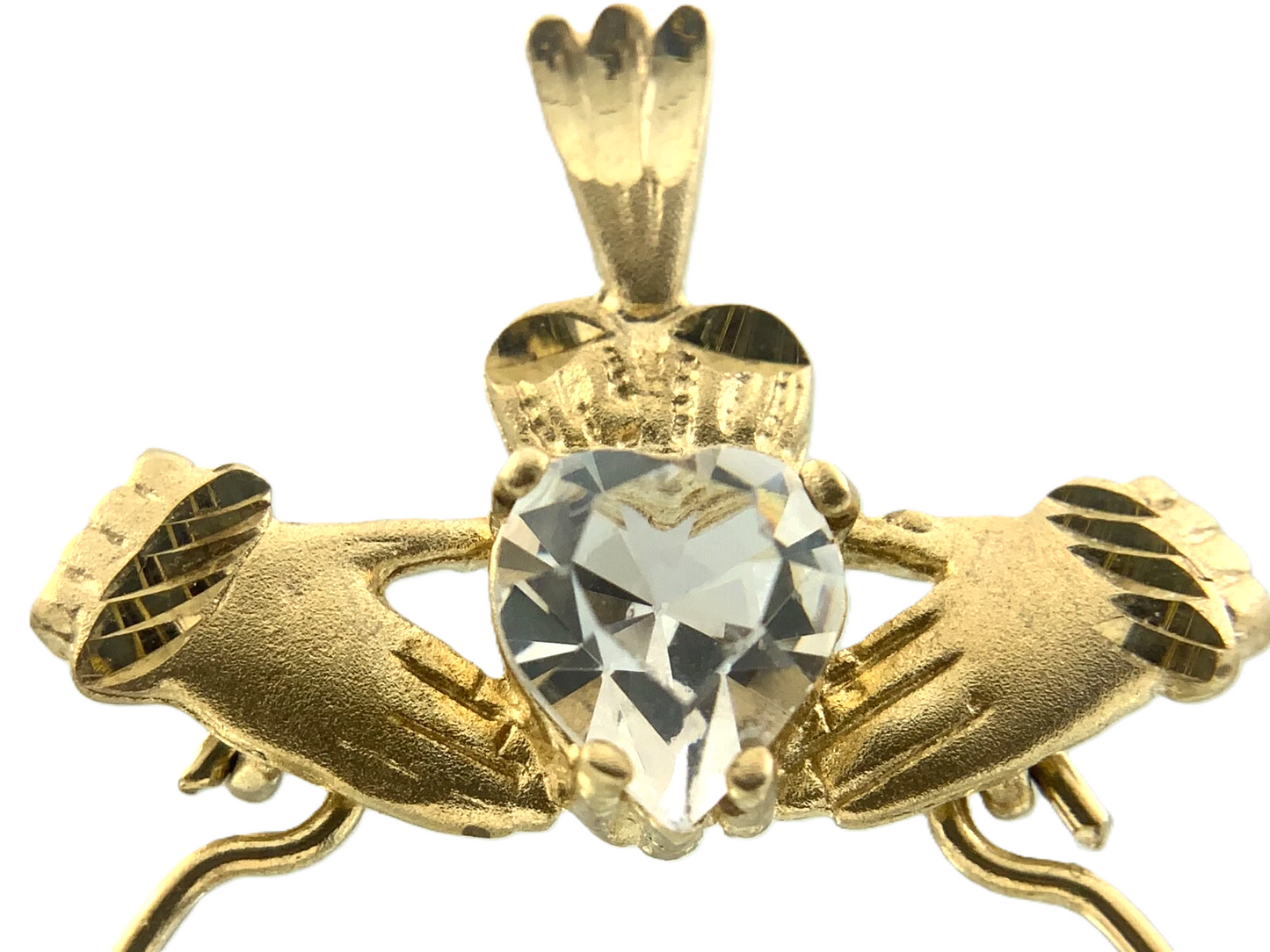 10K Yellow Gold Classic Claddagh Pendant Hands Holding Heart AU158