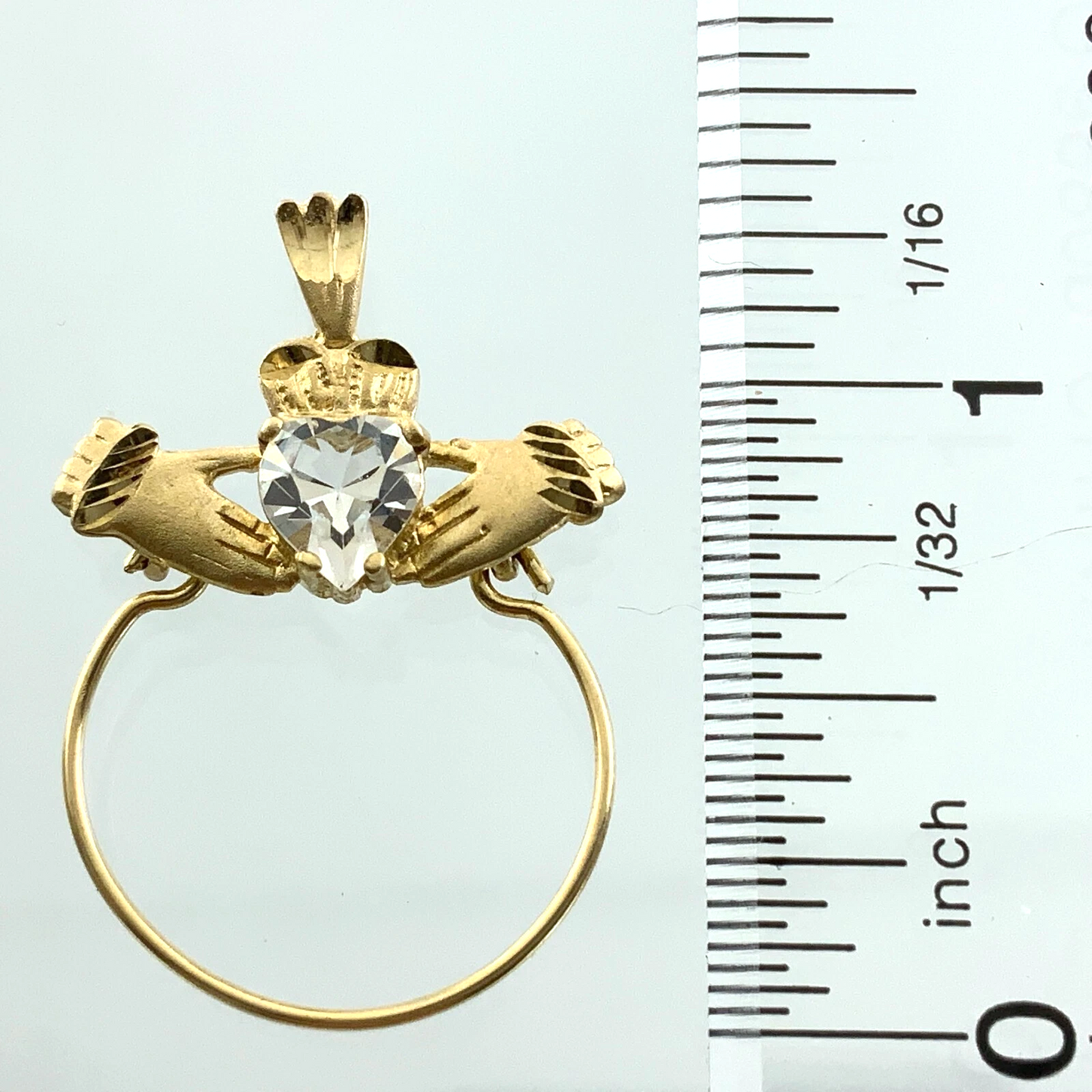 10K Yellow Gold Classic Claddagh Pendant Hands Holding Heart AU158