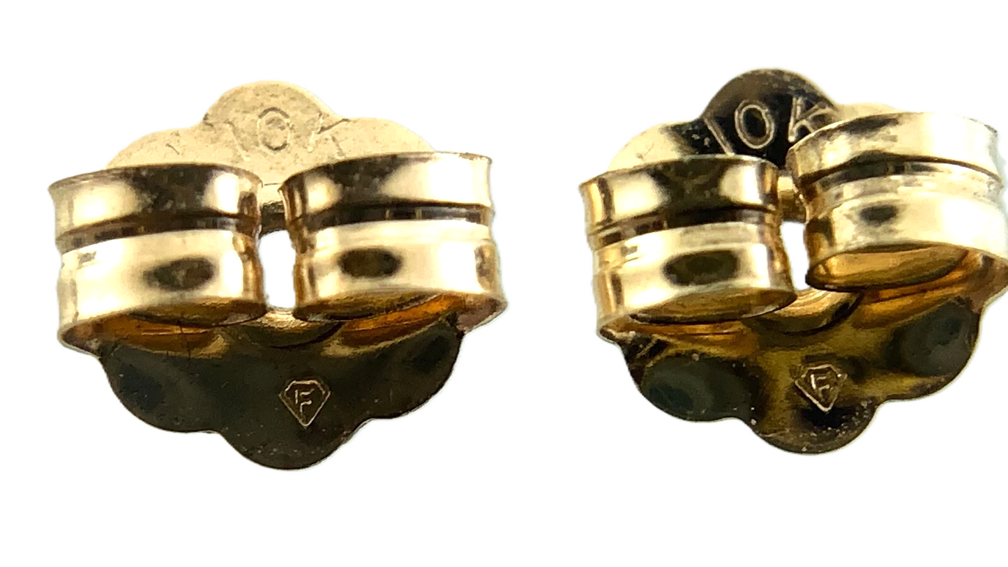 10K Yellow Gold Dainty Green Jade Earrings Round Stud AU168