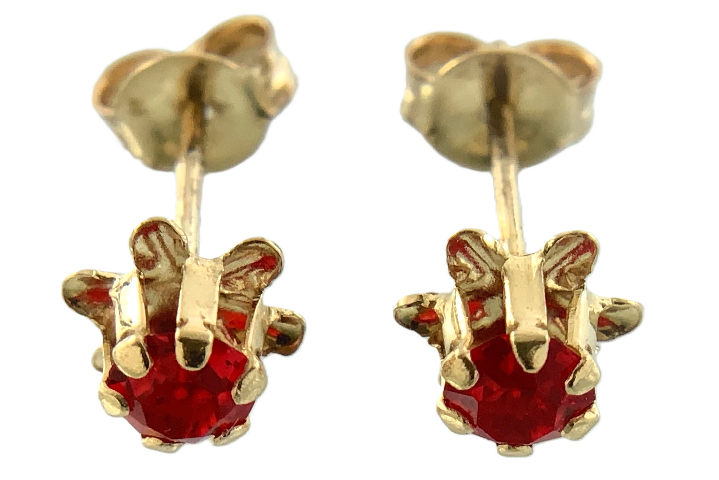 10K Yellow Gold Red Gemstone Rose Stud Earrings AU170