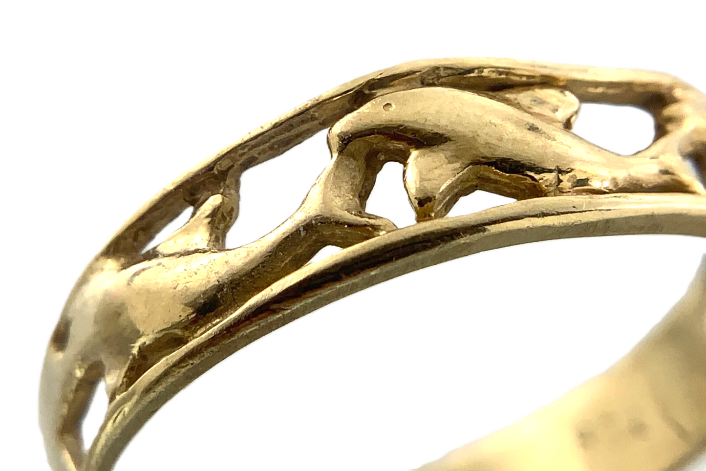 10K Yellow Gold Dolphin Ring Filigree Band Size 8.5 AU173
