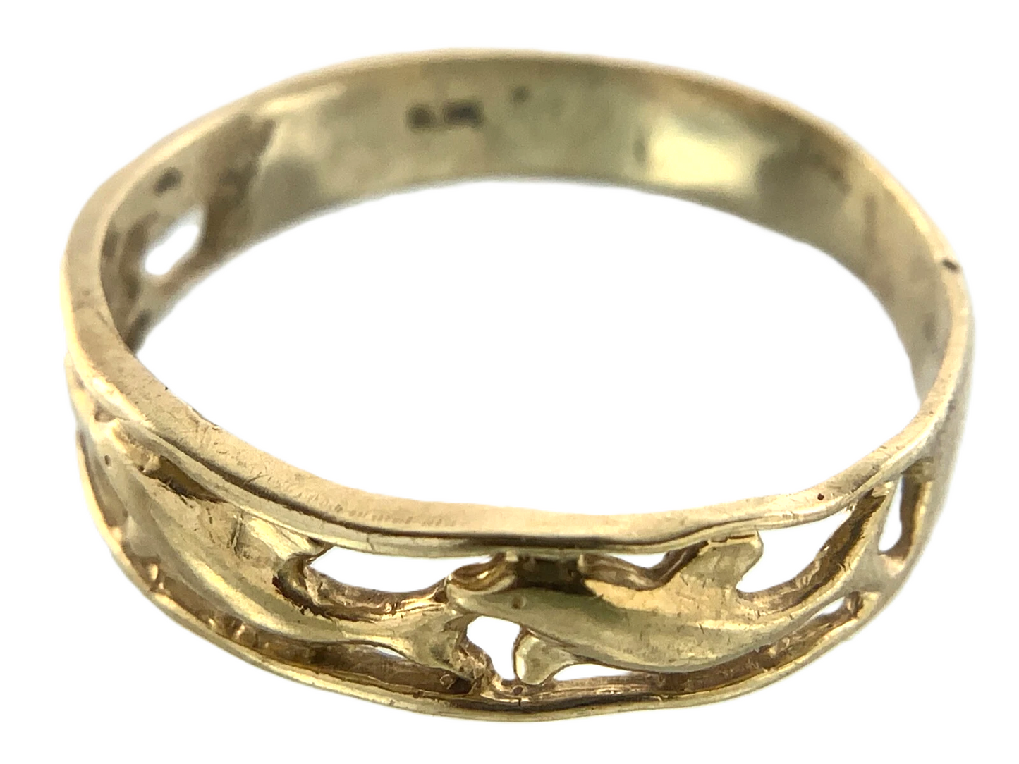 10K Yellow Gold Dolphin Ring Filigree Band Size 8.5 AU173