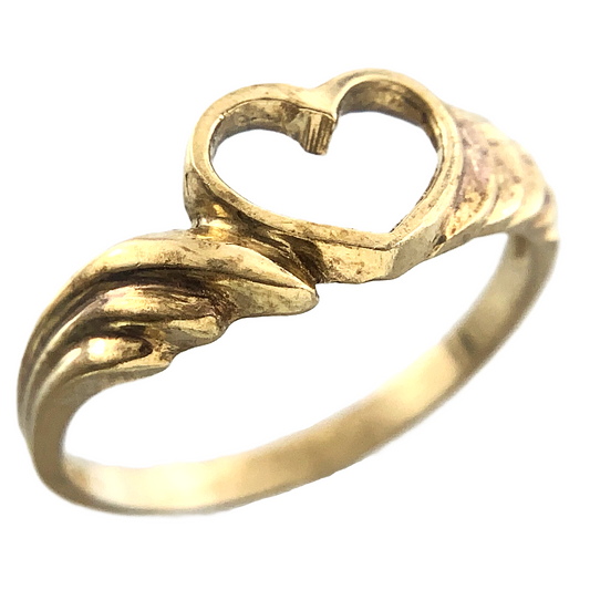 10K Yellow Gold Open Heart Ring Band Size Loose 5.5 AU174