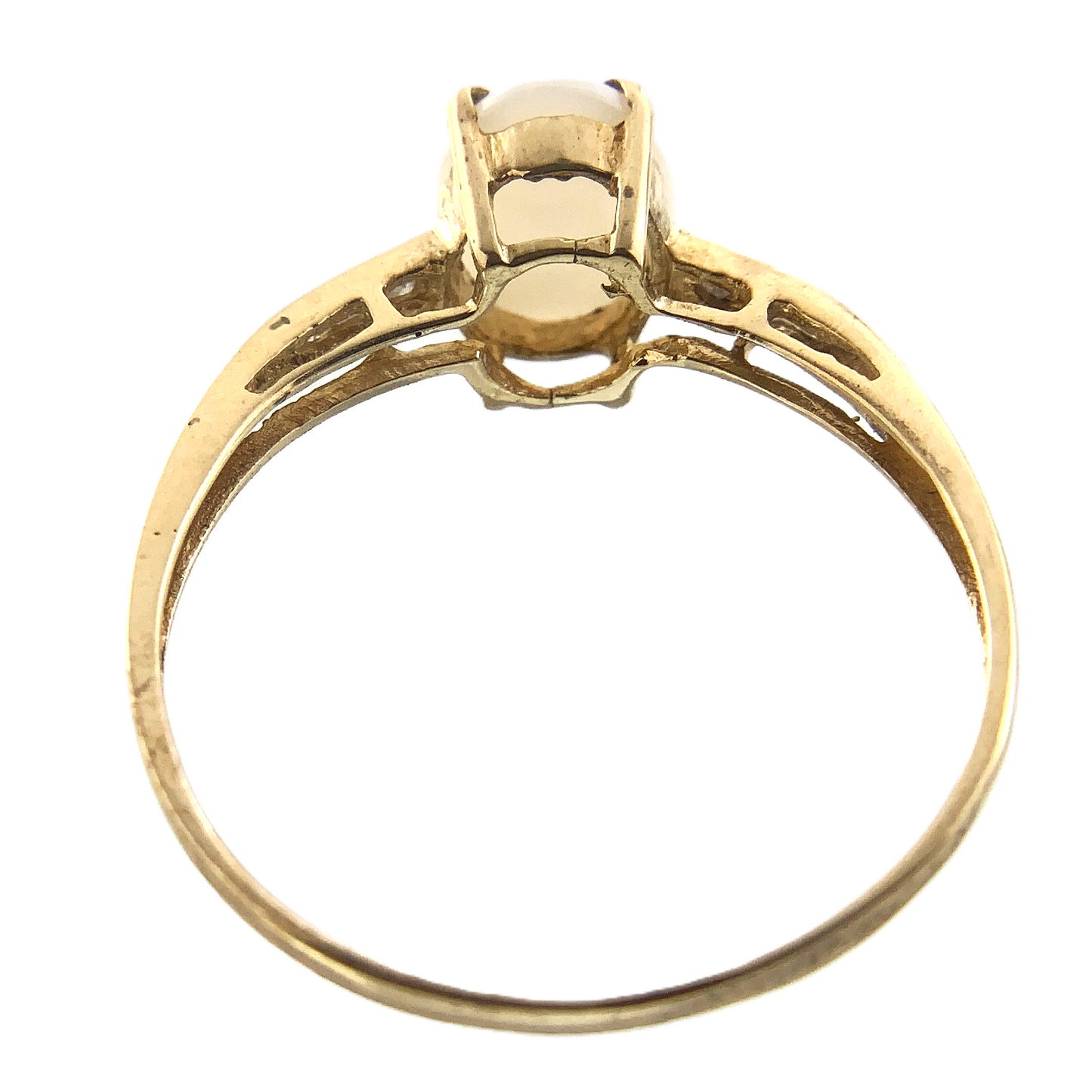 10K Yellow Gold White Stone Opal Ring Solitaire Band Size 6.75 AU175