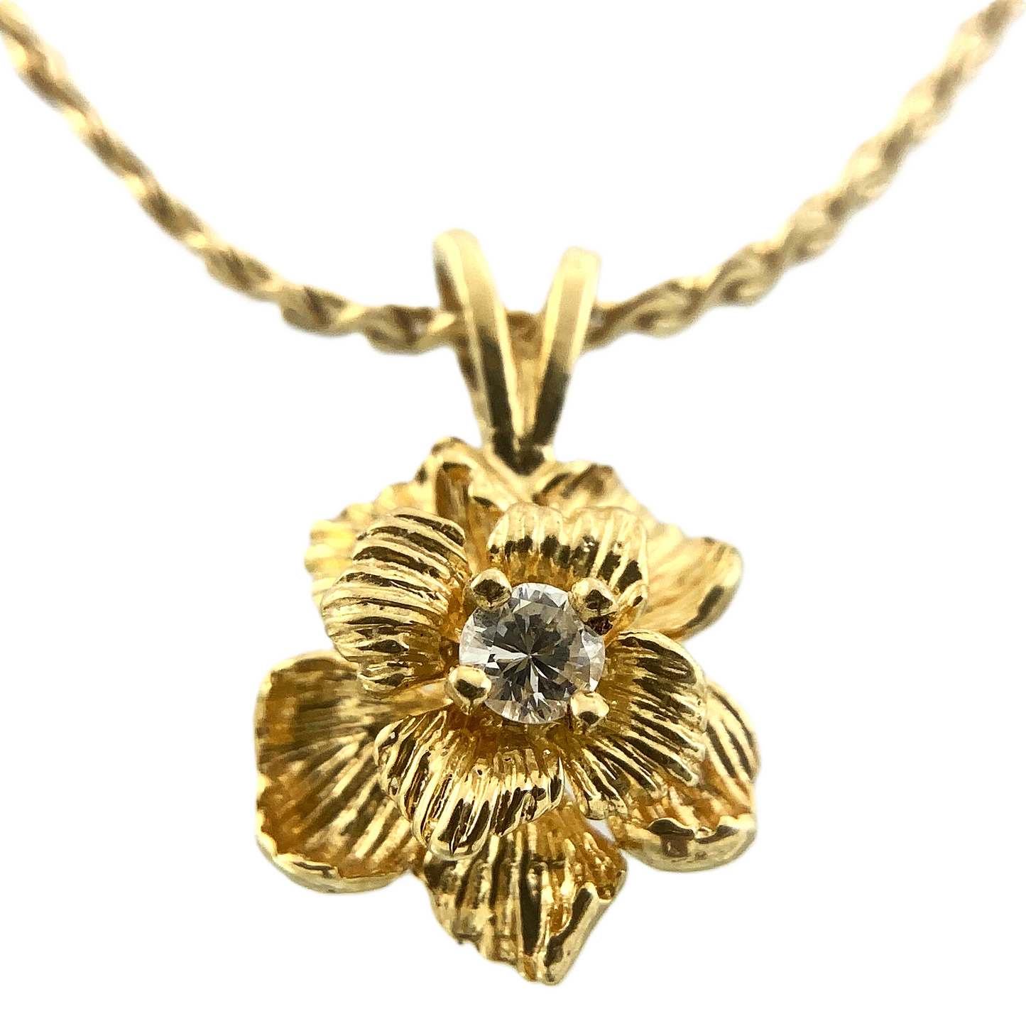 14K Yellow Gold Tested Flower Pendant and S Link Chain Necklace ECCO AU181