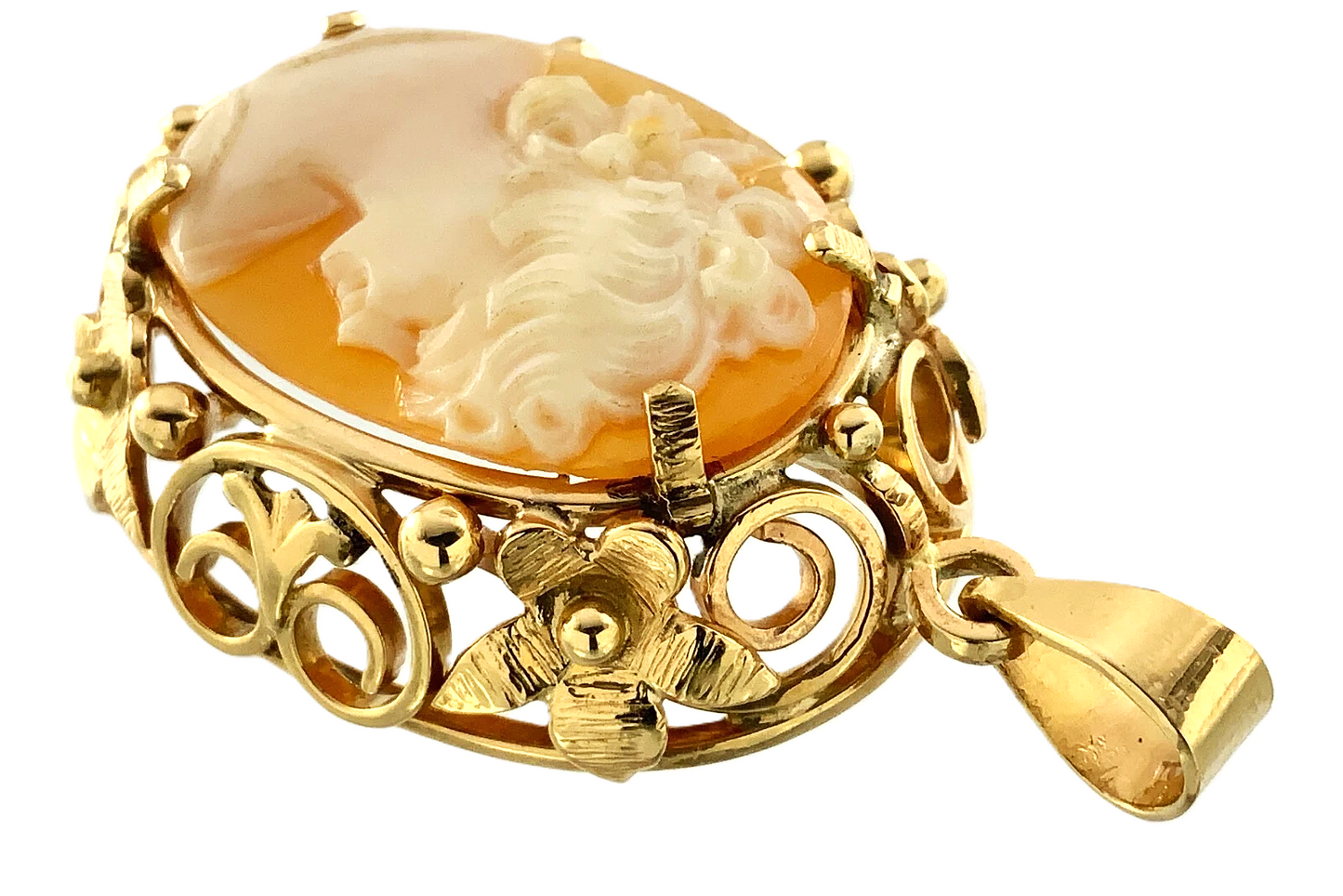 10K Yellow Gold Cameo Pendant Shell Carved Beautiful Woman Portrait AU190