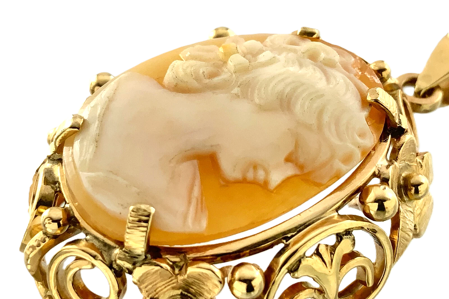 10K Yellow Gold Cameo Pendant Shell Carved Beautiful Woman Portrait AU190