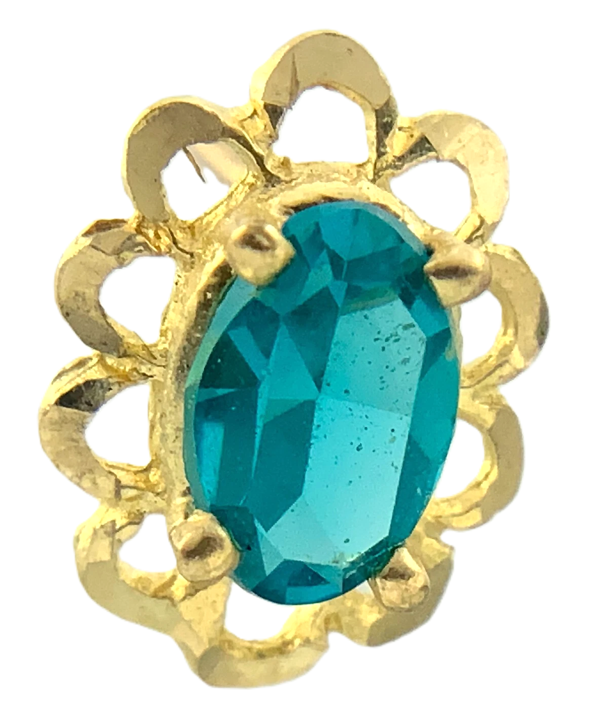 10K Yellow Gold Aqua Blue Rhinestone Scalloped Stud Earrings AU193