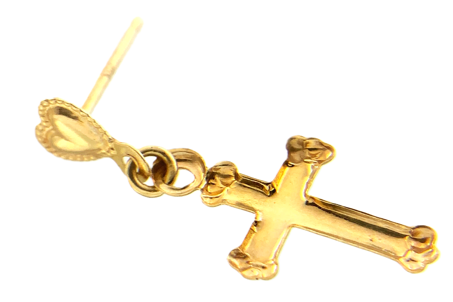 14K Yellow Gold Cross and Heart Dangle Stud Earrings Religious AU201