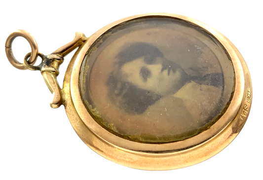 Antique 2 Sided Portrait Locket 9K Yellow Gold Pendant AU207