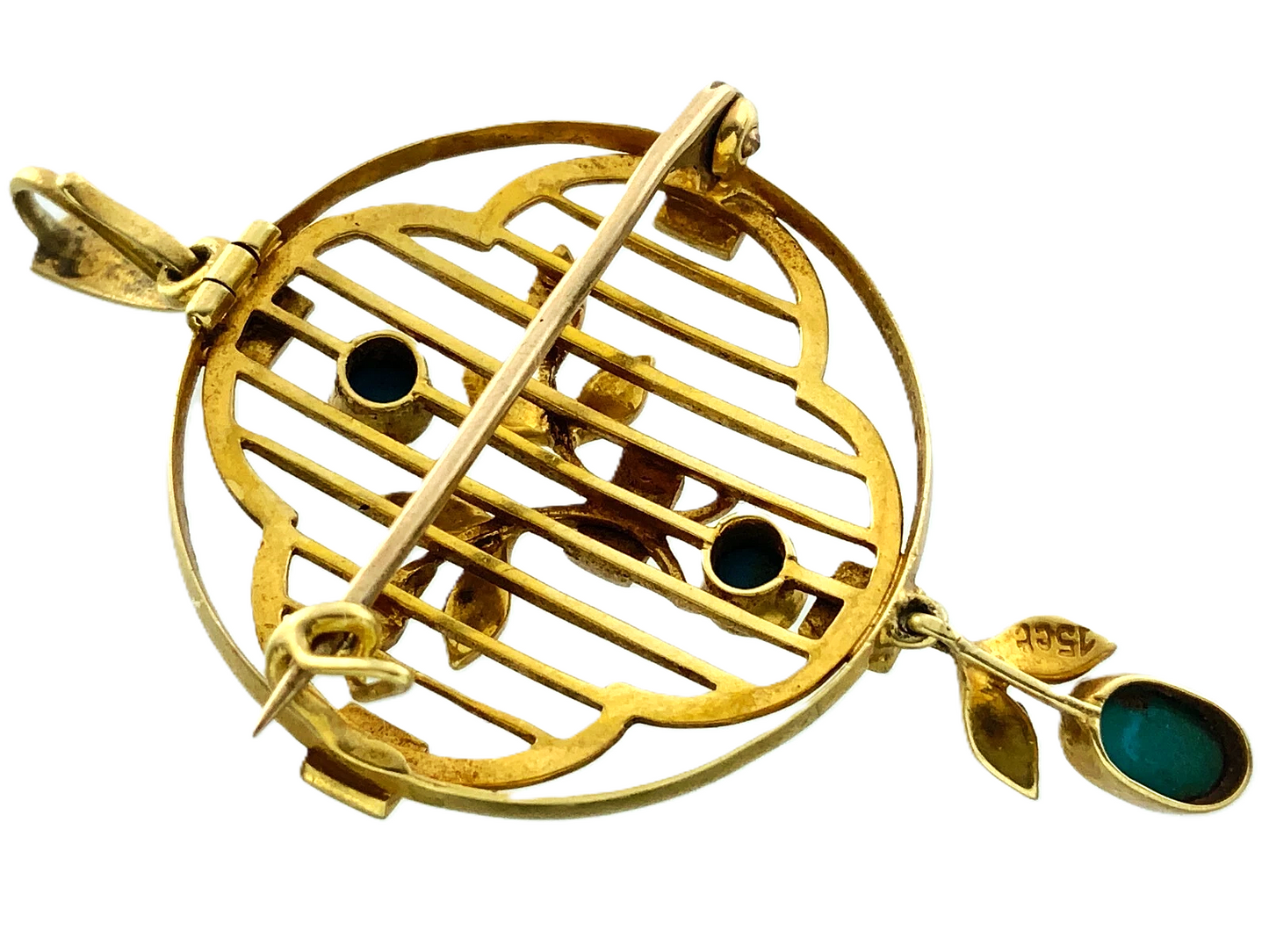15ct 15K Yellow Gold Antique Victorian Turquoise Pendant Brooch AU211