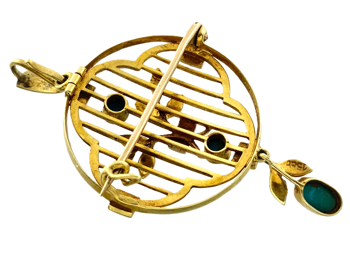 15ct 15K Yellow Gold Antique Victorian Turquoise Pendant Brooch AU211