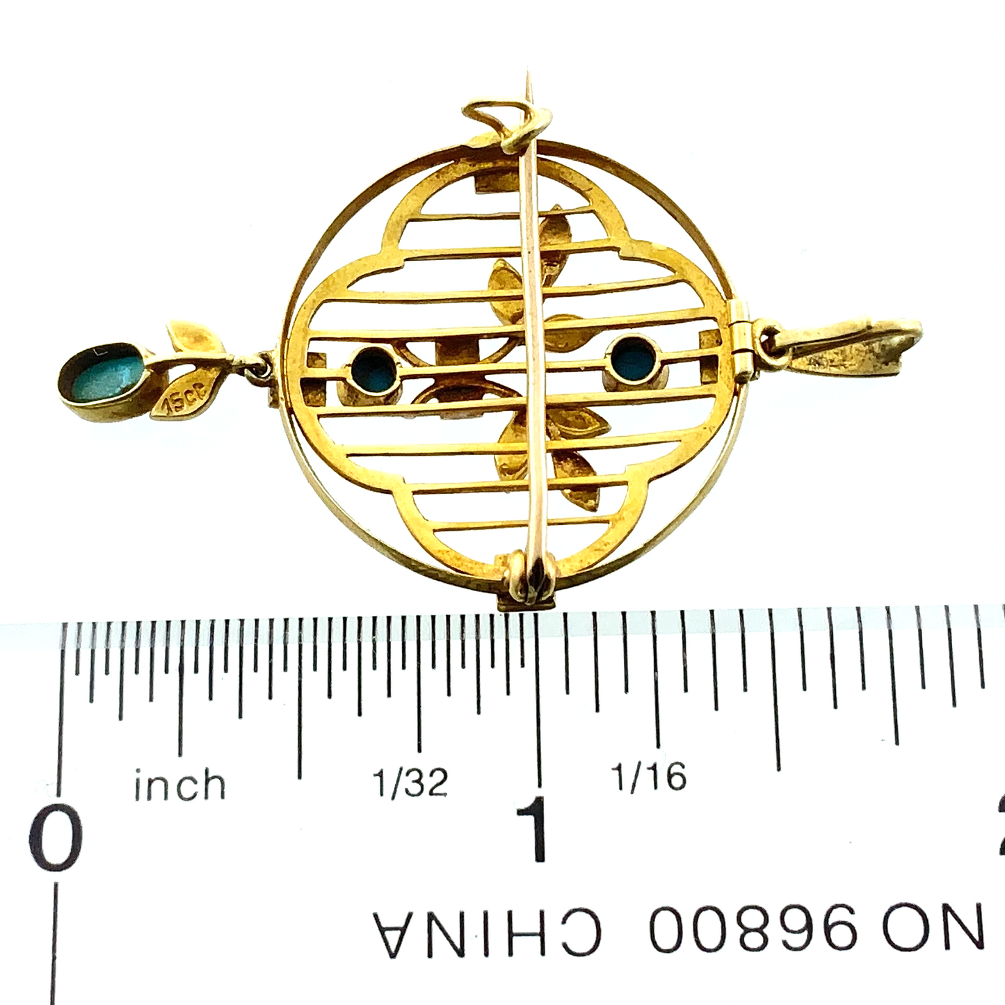 15ct 15K Yellow Gold Antique Victorian Turquoise Pendant Brooch AU211