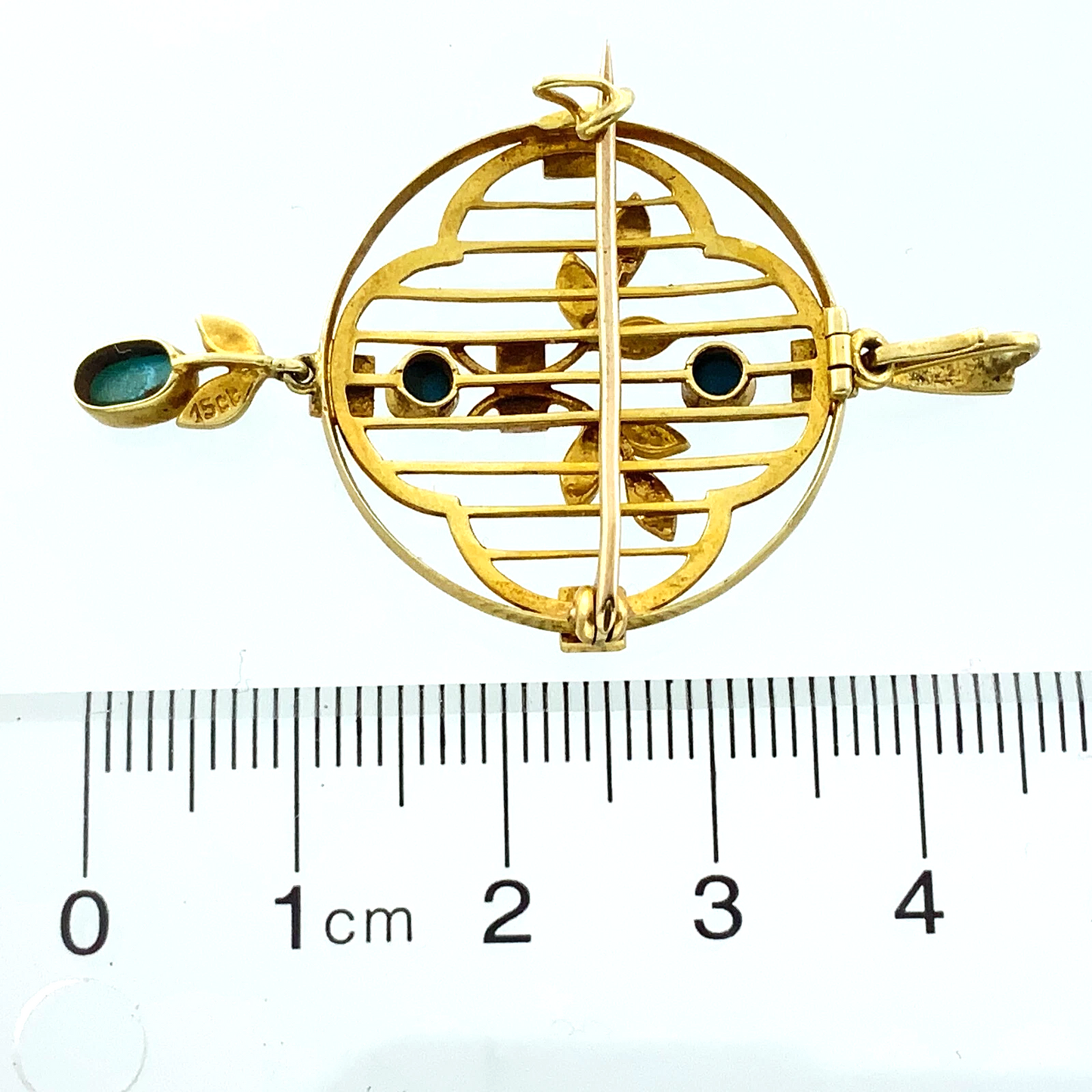 15ct 15K Yellow Gold Antique Victorian Turquoise Pendant Brooch AU211