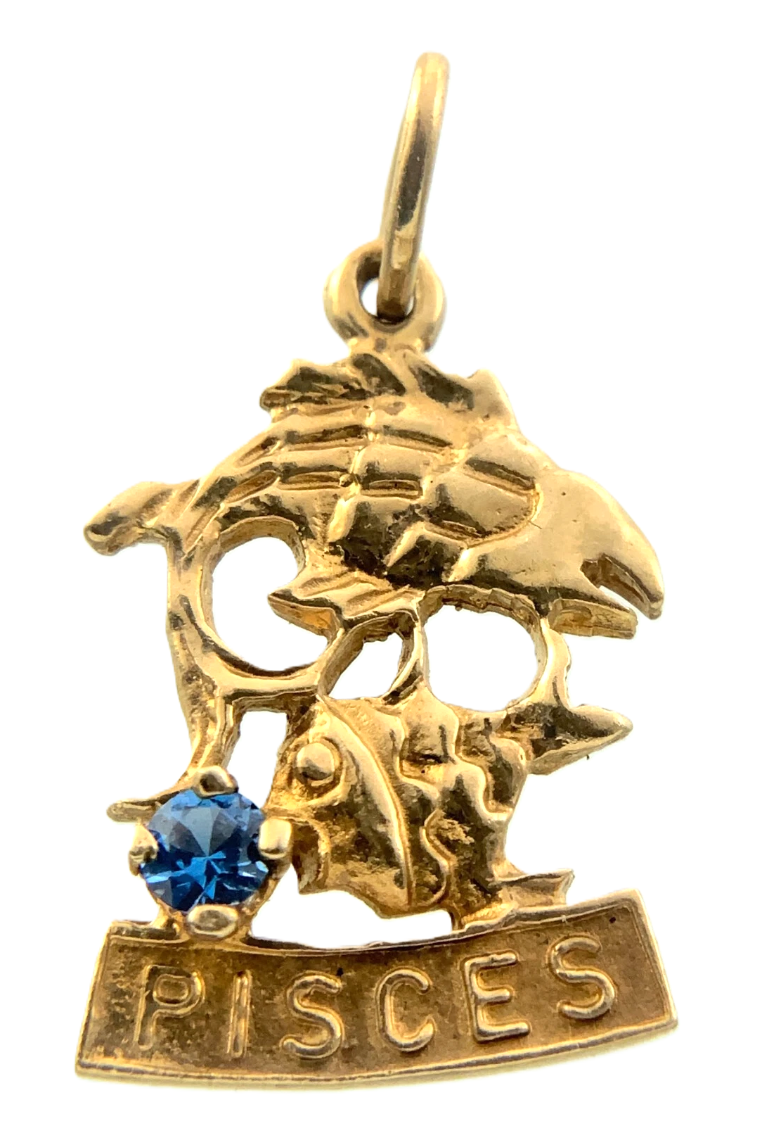 10K Yellow Gold Pisces Aquamarine Pendant Zodiac Sign AU212