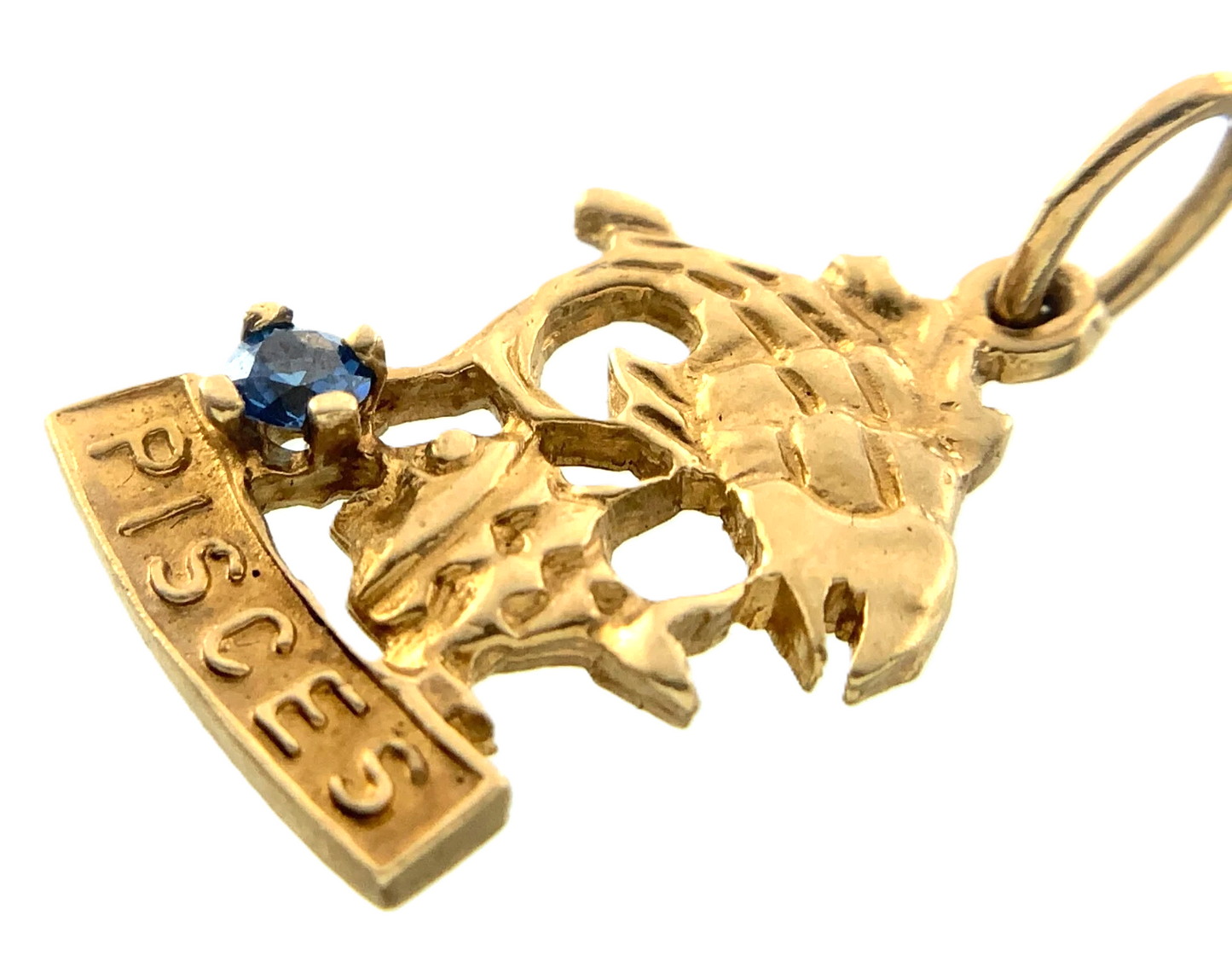 10K Yellow Gold Pisces Aquamarine Pendant Zodiac Sign AU212