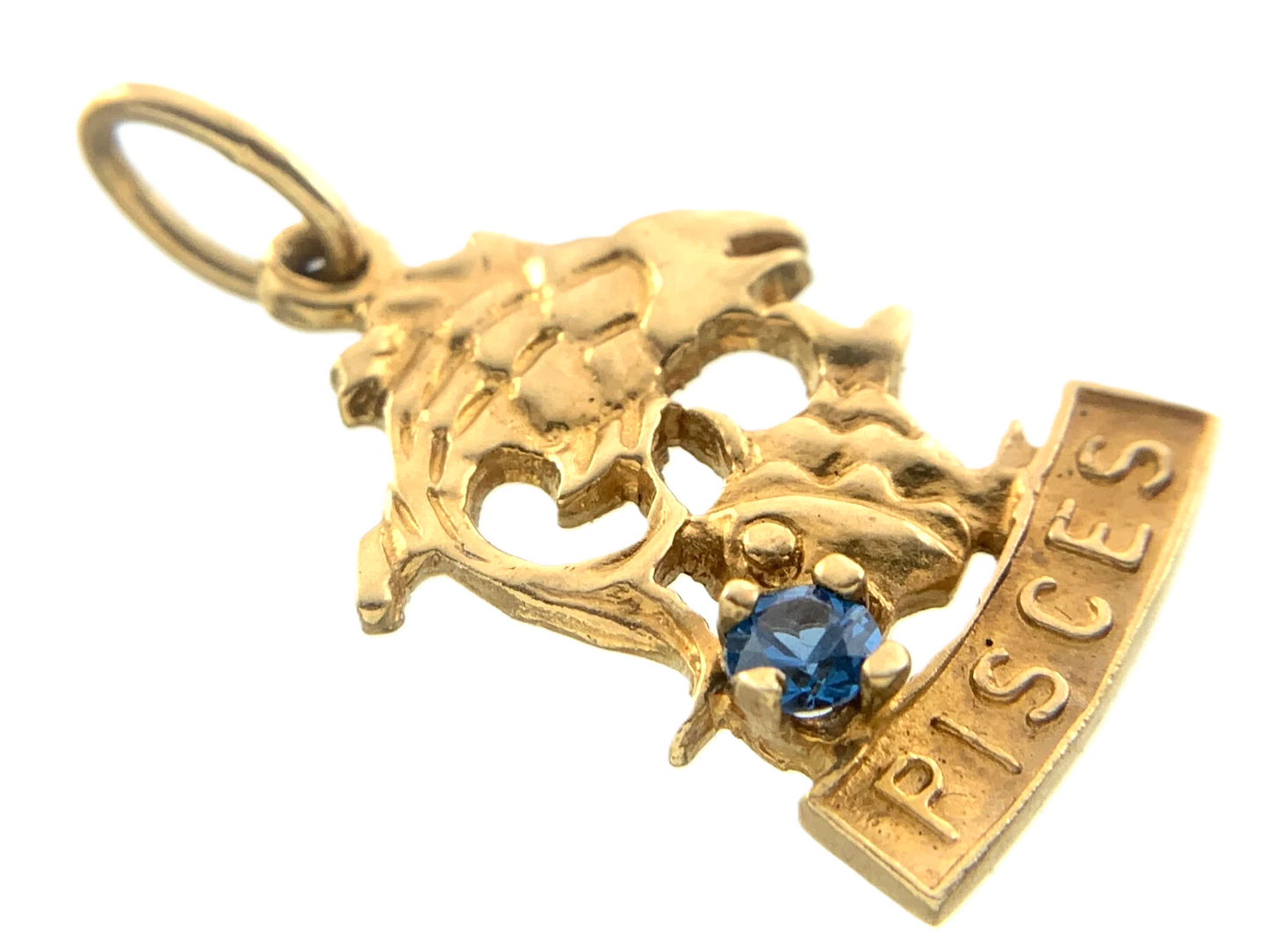 10K Yellow Gold Pisces Aquamarine Pendant Zodiac Sign AU212