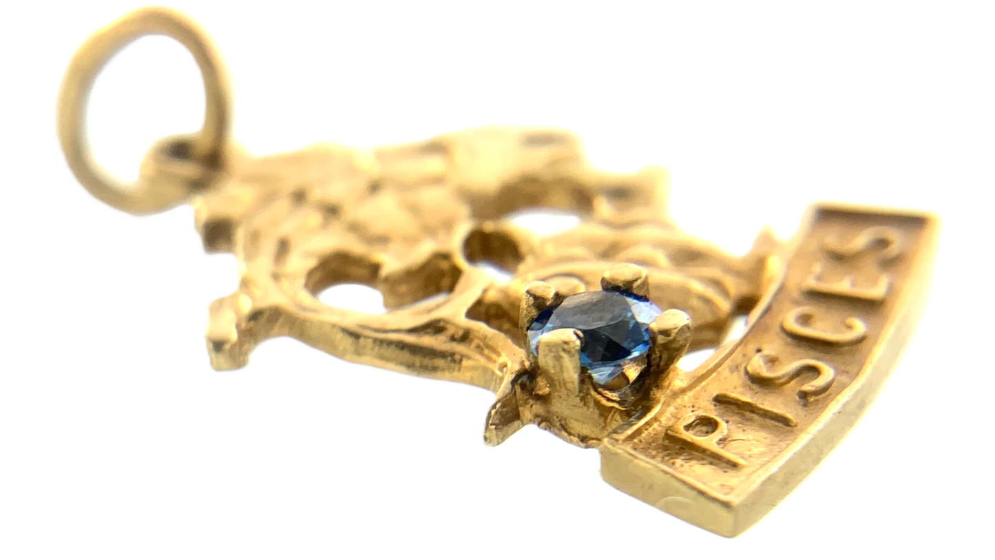 10K Yellow Gold Pisces Aquamarine Pendant Zodiac Sign AU212