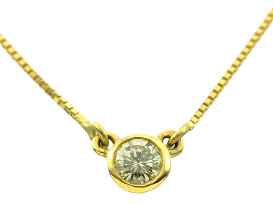 18K Yellow Gold Bezel Set Solitaire Box Chain Necklace 17.5 in x 1 mm AU223