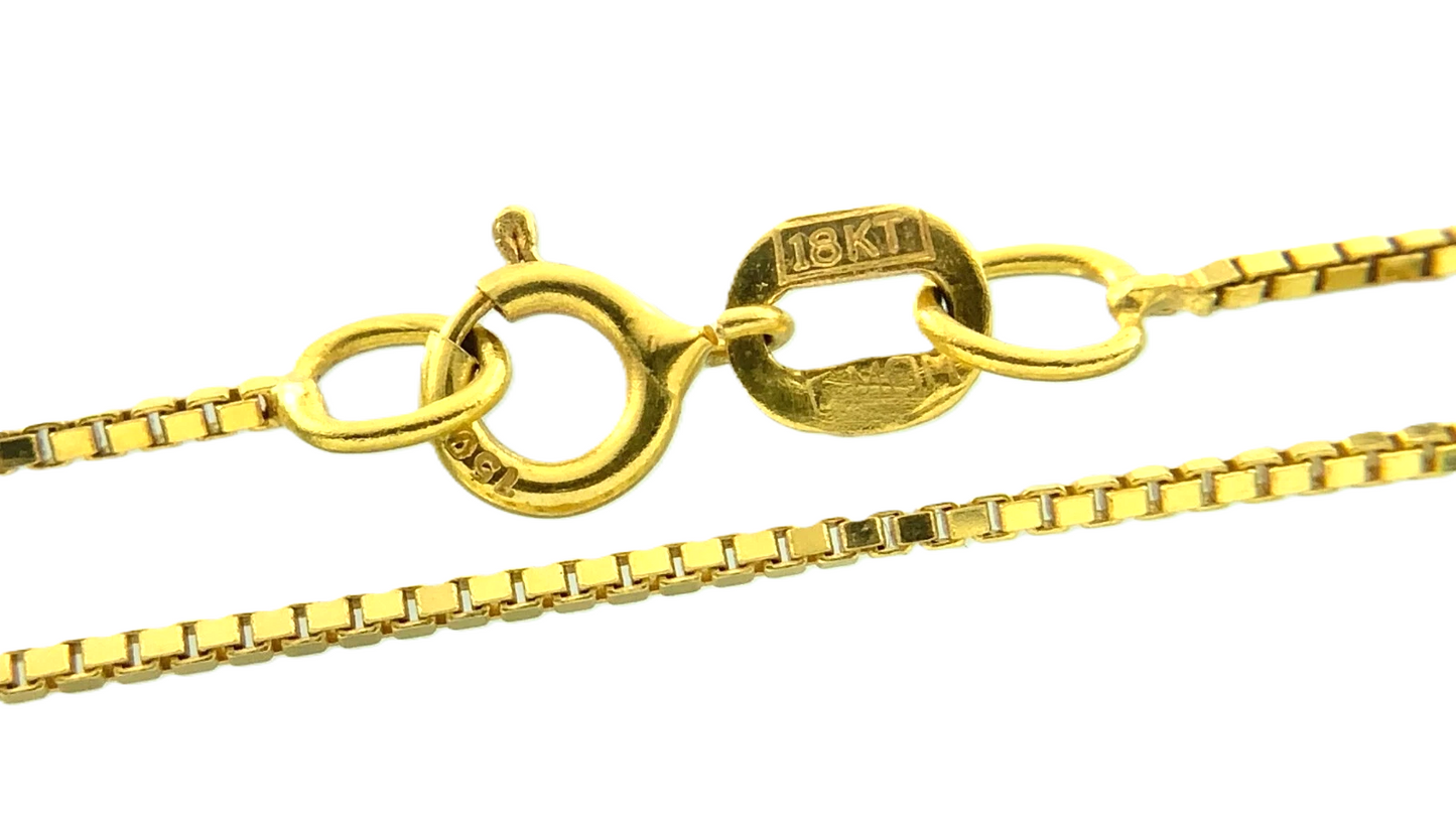 18K Yellow Gold Bezel Set Solitaire Box Chain Necklace 17.5 in x 1 mm AU223