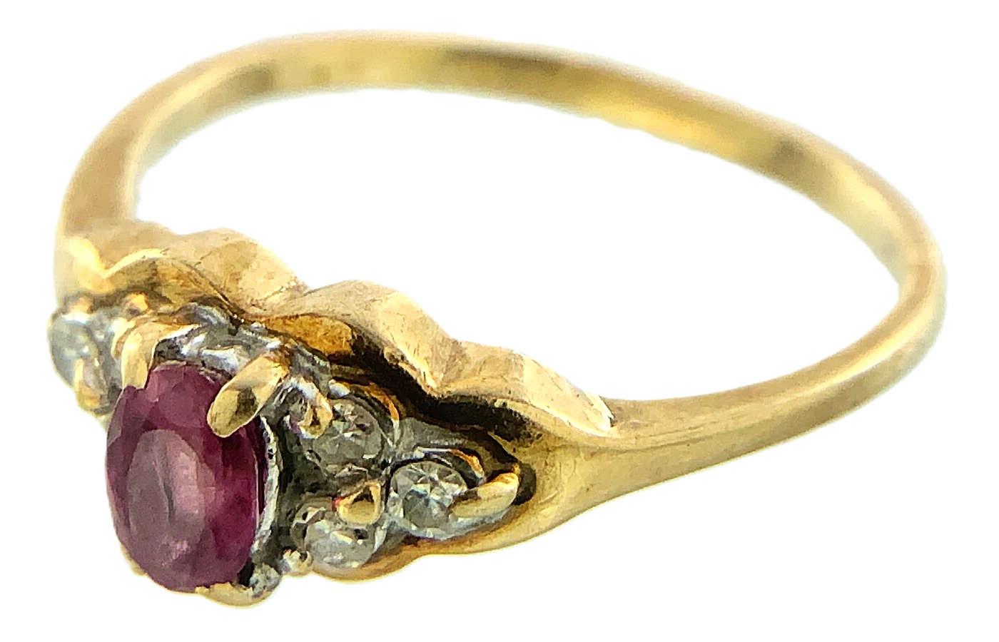 10K Yellow Gold Ruby and Diamond Ring Size 5.5 AU254