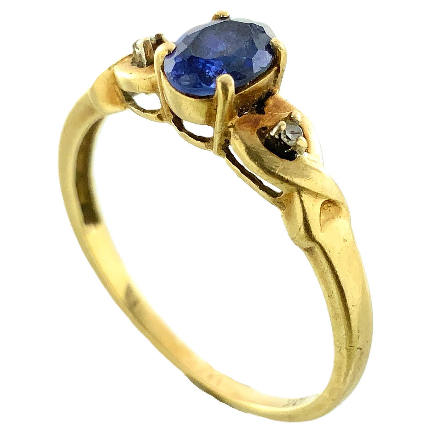 10K Yellow Gold Blue Sapphire and Diamond Ring Size 7 AU255
