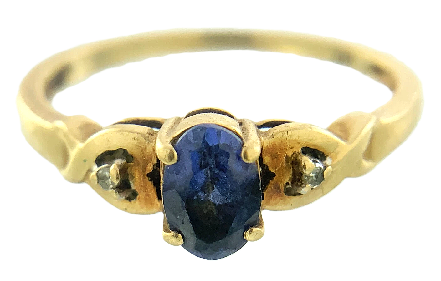 10K Yellow Gold Blue Sapphire and Diamond Ring Size 7 AU255