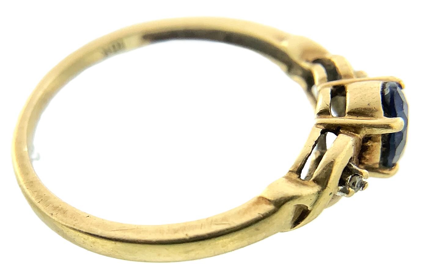 10K Yellow Gold Blue Sapphire and Diamond Ring Size 7 AU255