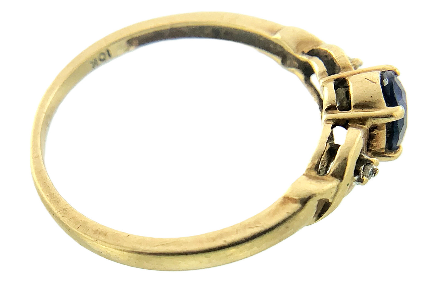 10K Yellow Gold Blue Sapphire and Diamond Ring Size 7 AU255