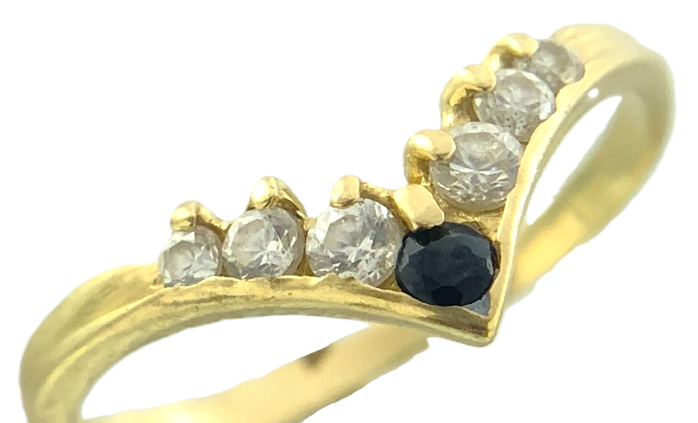 14K Yellow Gold Blue Sapphire Wishbone Ring Size 6.25 AU256
