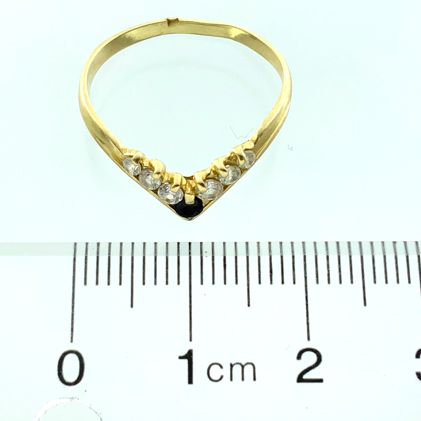 14K Yellow Gold Blue Sapphire Wishbone Ring Size 6.25 AU256