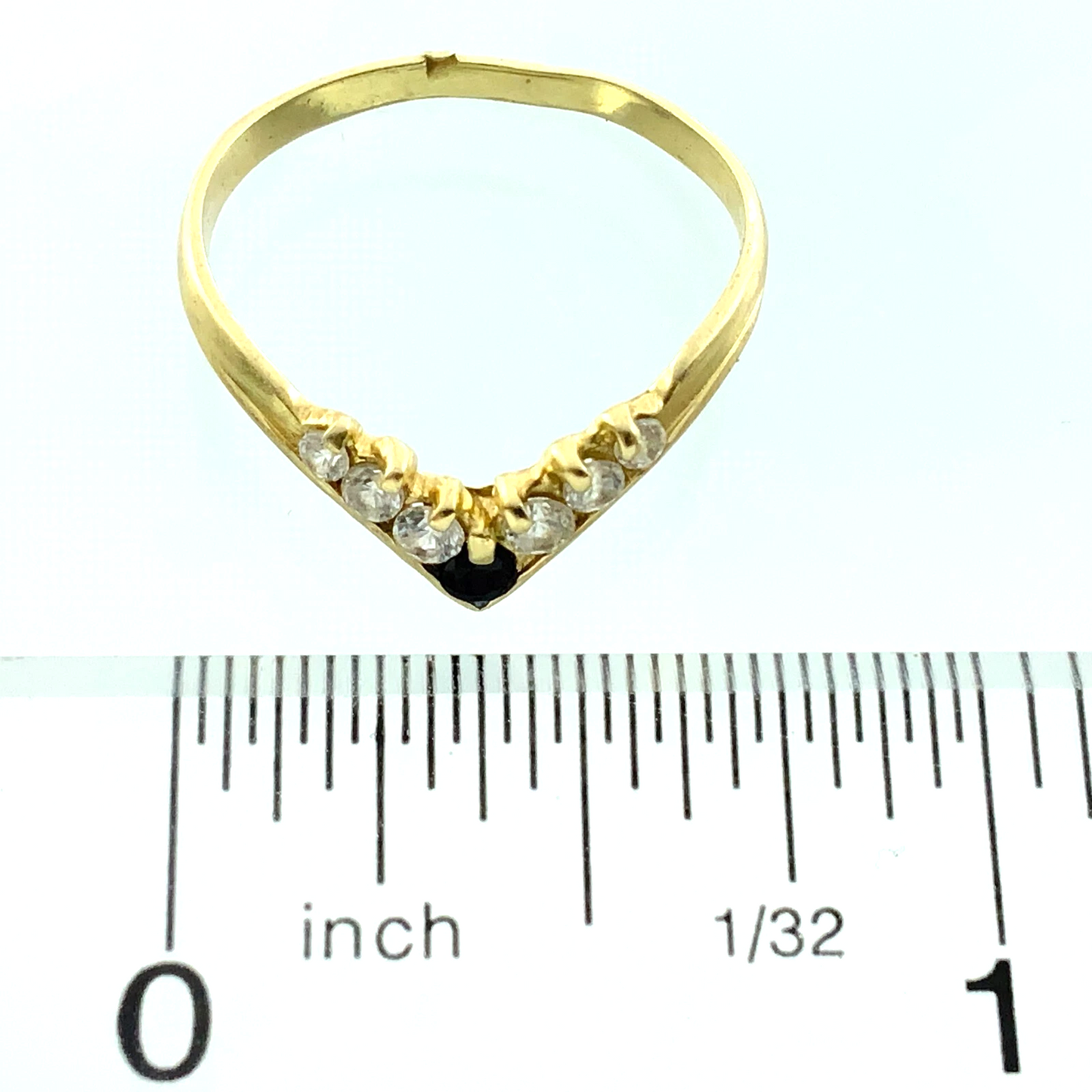 14K Yellow Gold Blue Sapphire Wishbone Ring Size 6.25 AU256