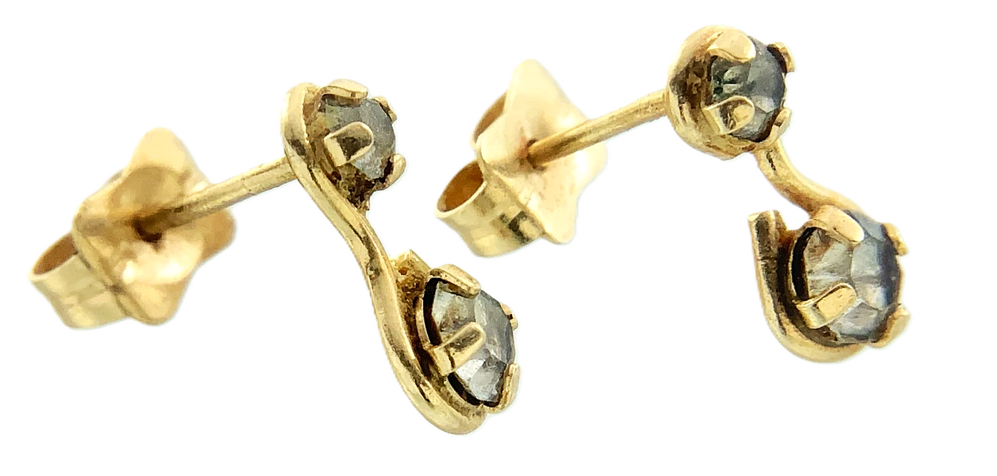 14K Yellow Gold Cubic Zirconia Rustic Earrings AU261