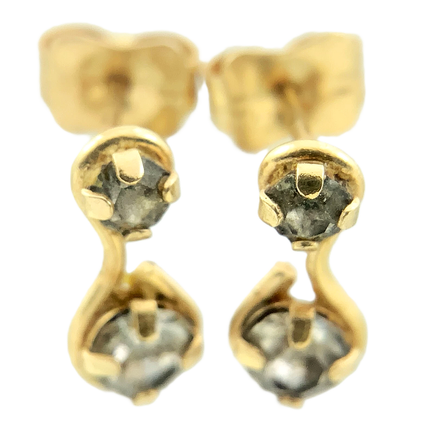 14K Yellow Gold Cubic Zirconia Rustic Earrings AU261