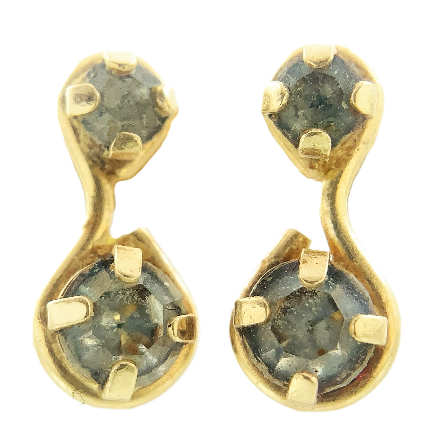 14K Yellow Gold Cubic Zirconia Rustic Earrings AU261