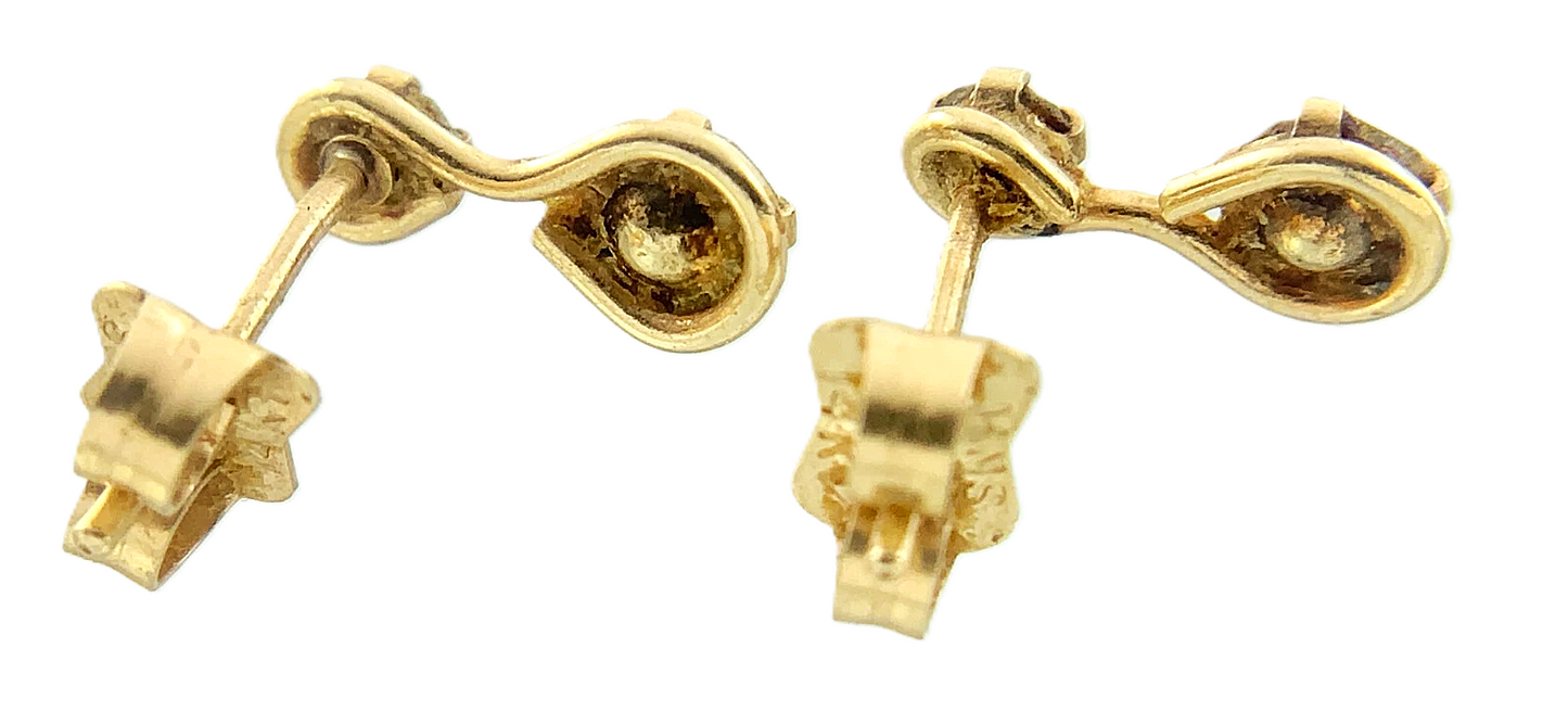 14K Yellow Gold Cubic Zirconia Rustic Earrings AU261