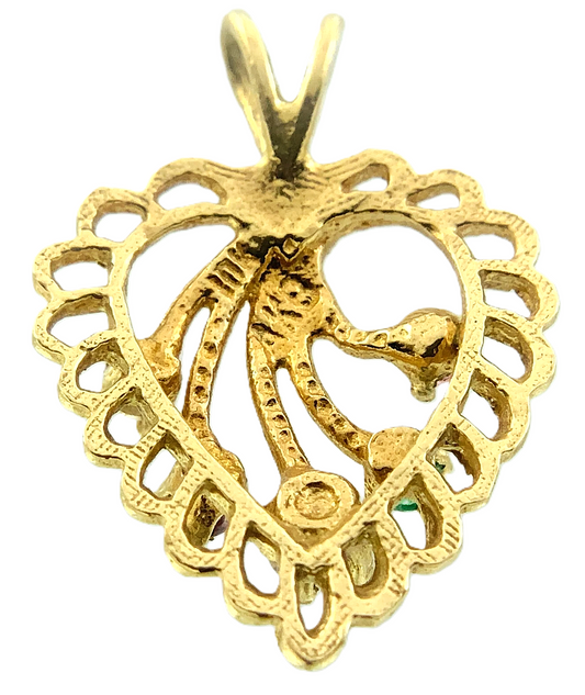 10K Yellow Gold Heart Pendant Scalloped Edge Gemstones AU262