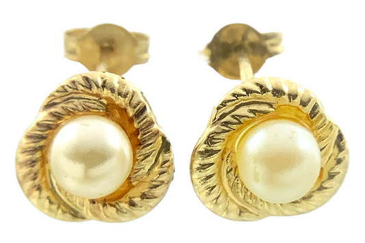 10K Yellow Gold Pearl Earrings AU265
