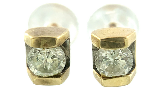 10K Yellow Gold Bezel Cubic Zirconia Earrings MCM AU266